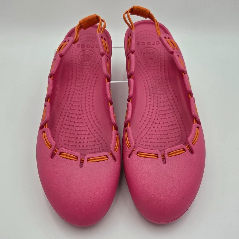 Crocs Springi Women’s Size 10 Pink Flats with Orange Trim Lightweight Comfort